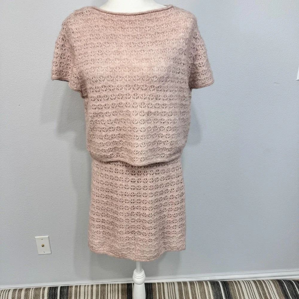 House Of Harlow 1960 2 Piece‎ Women's Sweater Skirt Large Pink Textured Knit